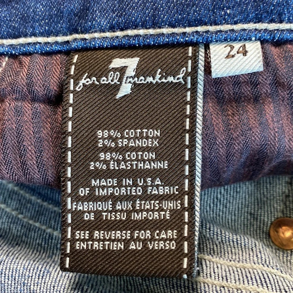 7 For All Mankind Blue Button Fly Cuffed Jeans Size 24 - Picture 4 of 7